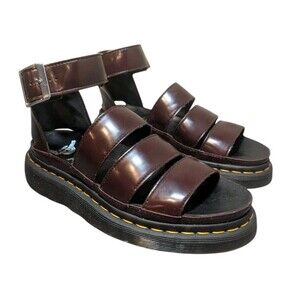 DR. MARTENS Vegan Clarissa II Leather Strap Sandal Brown Women Size 7 Gladiator